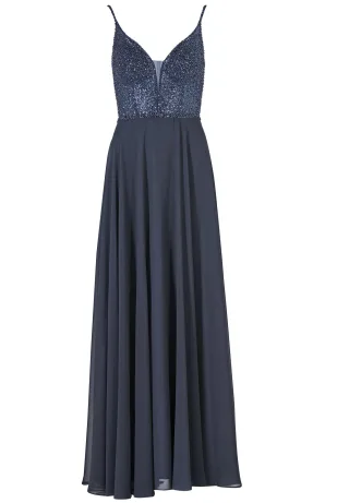 SWING - Abendkleid aus Materialmix navy - Gr. - 42