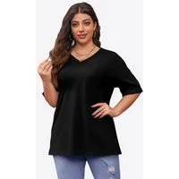 Imily Bela T-Shirt Damen Lockeres V-Ausschnitt Halbarm Loose Basic (Packung, 1-tlg., 1per-Pack) in Unifarbe