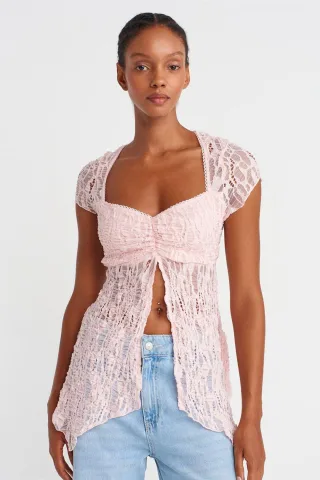 Slim Fit Spitzen Quadrat-Ausschnitt Oberteil