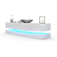Vladon Lowboard City (TV-Kommode mit Sockelelement, 1 offenem Fach und 3 Schubkästen), Weiß matt/Weiß Hochglanz, inkl. LED-Beleuchtung (178xvariabelx39 cm)