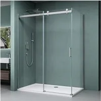 Mai & Mai Eckdusche Duschkabine Schiebetür Duschabtrennung 8mm ESG Nano H:195cm Rav17, BxT: 100x70 cm, Einscheibensicherheitsglas, ebenerdiger Einbau möglich