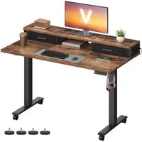 VASAGLE Schreibtisch Höhenverstellbarer elektrisch, stufenlos verstellbar, mit Monitorständer, Steckdosenleiste, Memory-Funktion, 120/140 cm