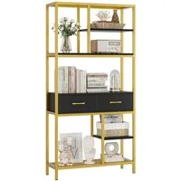 HOMECHO Bücherregal, Büroregal 5 Ebenen 2 Schubladen Standregal Holz Schwarz