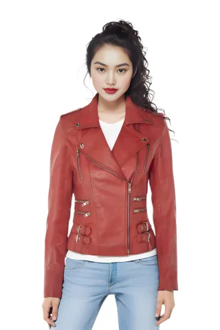 Damen Leder Rote Brando Bikerjacke-Constantia