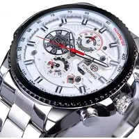 Rötting Design Automatikuhr Herrenuhr Armbanduhr Marke Forsining silberfarbenes Ziffernblatt, Edelstahl, Datum Wochentag Monats Anzeige