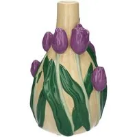 INNA-Glas Dekovase Blumenvase LIMEA aus Dolomit, 3D Tulpen, beige-lil