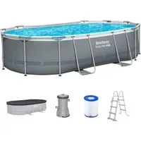 Bestway Framepool Steel Pro MAX™ (Set, Inkl. Filterpumpe, Sicherheitsleiter,Abdeckplane), 488 x 305 x 107 cm