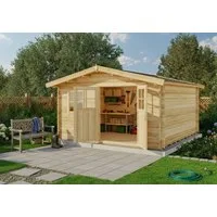 Alpholz Gartenhaus Holz Set - Valeria, BxT: 438x427 cm, (Set), in Imprägniert (Pinie) Inkl. Fußboden & Dacheindeckung