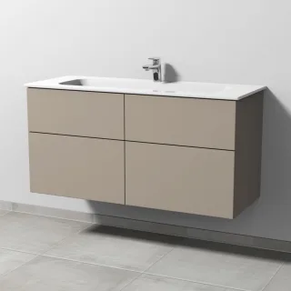 Sanipa 3way Keramik-Set Design Keramik-Waschtisch und Unterbau mit 4 Auszügen, Sandgrau-Matt SF48267