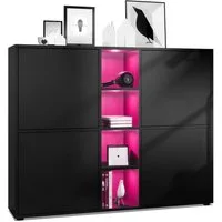Vladon Highboard Cuba V3 (Highboard, mit 12 Fächern, inkl. RGB LED Beleuchtung), Korpus in Schwarz matt / in Schwarz matt (130,5x105,5x35,5 cm)