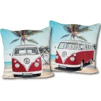BERONAGE Dekokissen VW Volkswagen Bulli T1 Rot 40 x 40 cm Kissen pass. zur Bettwäsche 172, kuschelweich