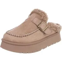 Ital-Design Damen Clog mit Plateausohle und Futter Snowboots (92125515) Flach Hausschuhe in Hellbraun