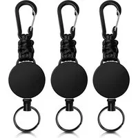 FOUORTUNATE-BEE Schlüsselanhänger Schlüsselanhänger ausziehbar 3er Set mit Stahlseil 60cm Karabiner, Retractable Keychain für Büro Outdoor Wandern Angeln Alltag