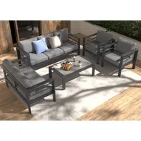 MeXo Gartenlounge-Set Gartenmöbel Set Aluminium wetterfest 6-7 Personen, (12cm Deluxe Relax-Sitzkissen, 5-tlg., Belastbarkeit pro Sitzplatz 140kg), outdoor Gartensofa mit Tisch, 8 cm breite Armlehne