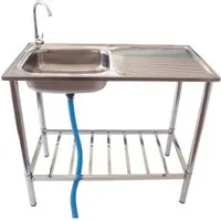 Lemodo Küchenspüle Outdoor Spüle, Edelstahl Spültisch mit Wasserhahn, 100/50,5 cm, Für den gebrauch im Freien geeignet