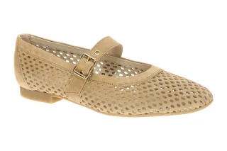 Paul Green Damen Ballerina Mary Jane 1213-009 Beige Dakar Echtleder Velour Ra...