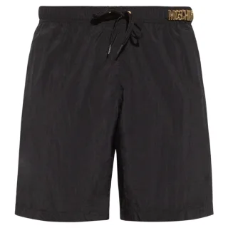 Schwarze lange Badeshorts mit Moschino-Metalllogo