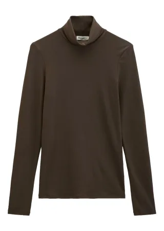 Marc OPolo Casual - Langarmshirt mit hohem Kragen braun - Gr. - M