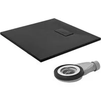 LuxeBath Duschwanne Duschtasse Brausetasse mit Ablaufgarnitur und Anti-Rutsch-Oberfläche, Quadratische Brausewanne 80x80cm mit Siphon Höhe 30 mm extra flache