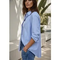 Andijamo-Fashion Hemdbluse BLUE EDGE Gestreifte Baumwollbluse mit Stickerei