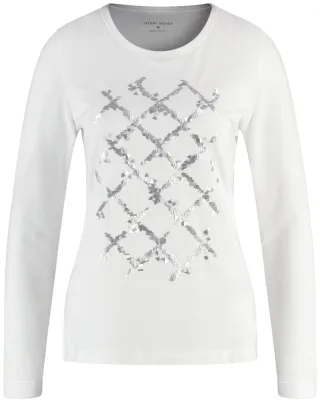 GERRY WEBER Edition - Langarmshirt mit Pailletten weiß - Gr. - 38