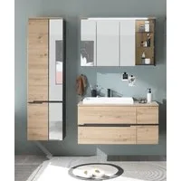 PREISBRECHER Badezimmer-Set Memphis, (Hängeschrank), (3-tlg) Grau / Artisan Eiche Dekor - 180x176x53 (BxHxT)