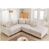 riess-ambiente Ecksofa KENT 220cm champagner beige - Chenille Cremona, FSC, mit Hocker/Kissen, Set 2 Teile, L-Förmige Wohnlandschaft mit Federkern - ideal für Wohnzimmer & Lofts