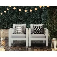 MeXo Gartensessel Relaxsessel outdoor 2 Sitzer Loungesessel Aluminium wetterfest (cremeweiß, harmonieren mit Licht bei Nacht, 2-St., Belastbarkeit pro Sitzplatz 140kg), 12cm Deluxe Relax-Sitzkissen, Balkonsessel für Balkon 2er-Set