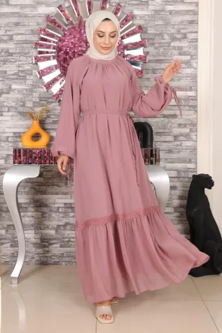 Spitzen Detailed Chiffon Abendkleid Altrosa
