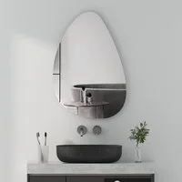 Boromal Badspiegel ohne beleuchtung Wandspiegel Asymmetrisch Wassertropfen 65x90 45x70cm (Design Badezimmerspiegel Rahmenlos, mit Metall Haken), 5mm HD Umweltfreundlich Spiegel mit Splitterschutzfolie