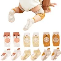 AFKSMILE Socken 3 Paar Baby Socken und Baby Knieschoner Baby Krabbel Knieschoner Anti Rutsch mit Gummipunkte Krabbelschoner Stulpen Knieschützer