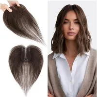 LuxusKollektion Toupet Topper Frauen Echthaar Clip Haarteile 27cm (Seitenpony) #2 Dunkelbraun