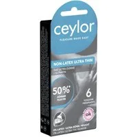 Ceylor Kondome Non-Latex Ultra Thin (Kondome für Allergiker - latexfrei & 50% dünner) ultradünne latexfreie Kondome, Packung mit, 6 St., hypoallergene Kondome, Premium-Qualität aus der Schweiz, im hygienischen "Dösli", einfach zu öffnen, schnelleres 