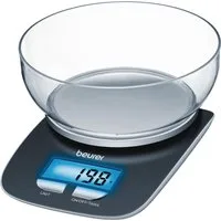 BEURER Küchenwaage KS 25 Haushaltswaage, mit praktischer Schüssel, Tara-Zuwiegefunktion, Koch- und Backwaage mit 3 kg Tragkraft und Schüssel mit 1,2l