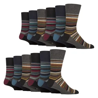 12 Paar Herren Baumwollsocken | Gemusterte weiche, nicht bindende Alltags-Socken