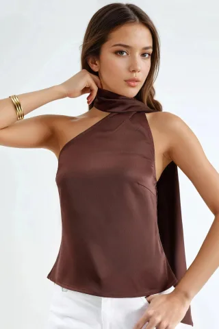 Asymmetrische Kragen Satin Bluse