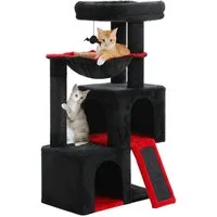 PAWZ Road Kratzbaum Kratzbaum 104cm Katzenbaum mit 2 geräumigen Höhle für Wohnungskatzen, gepolsterter Sitzstange, Kratzpad und abziehbarer Spielball grau