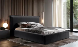 Polsterbett Doppelbett AMADA Komplettset 140x200cm in Stoff Pop Schwarz