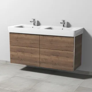 Sanipa 3way Waschtischunterbau zu Geberit Renova Plan Waschtisch mit 4 Auszügen, Eiche-Tabak BR88250