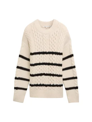 Denim Tom Tailor - Strickpullover mit Zopfmuster beige black stripe - Gr. - S