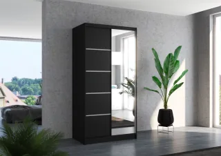 Schiebetürenschrank Schrank Nr.125 in Schwarz matt 100x200x58 cm