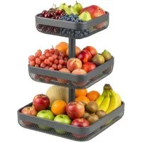 eluno Obstschale eckig 3-stöckig, 20 cm, 25 cm und 30 cm, Metall, Metall