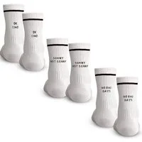 Made by Nami Socken 3er Set Weiße Tennissocken Atmungsaktive Crew Socks mit Sprüchen (Set, 3 Paar) Retro Socken Lustige Socken mit Sprüchen Herren & Damen