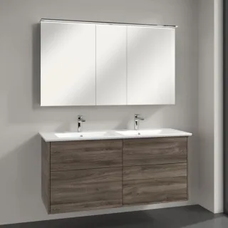 Villeroy & Boch Finero Badmöbel Set 130 cm, Stone Oak Waschtisch mit Waschtischunterschrank und Spiegelschrank