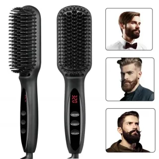 2-In-1 Electric Beard Hair Straightener Brush 12 Heat Settings Adjustable Fast Heating Anti-Scald Design Hair Comb with