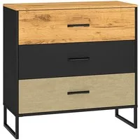 Lomadox Kommode CASPER-131, schwarz, Eiche, sandfarben, ca. 90/92/40cm
