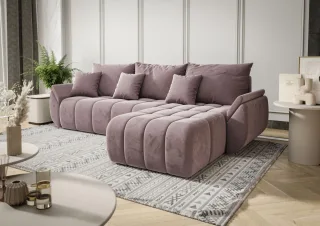 Ecksofa Schlafsofa LOUISE Stoff Monolith Flieder Ottomane Rechts
