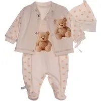 La Bortini Strampler, Jäckchen & Mütze Baby Anzug Stramplerhose Hemdchen Mützchen Set unisex (3-teilig, für Neugeborene Mädchen und Jungen) aus Baumwolle, unisex, 44 50 56 62 68 74 mit Bär