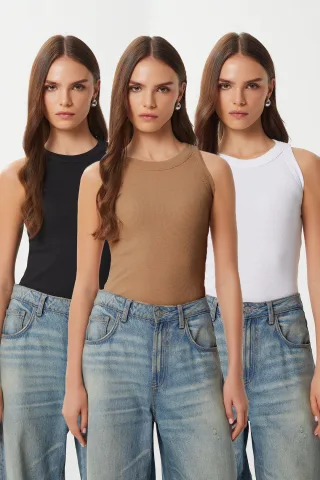 Fitted Baumwolle 3er-Pack Tanktop