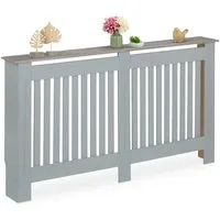 relaxdays Heizungsverkleidung Heizkörperverkleidung m. Holzoptikablage, grau, XL
